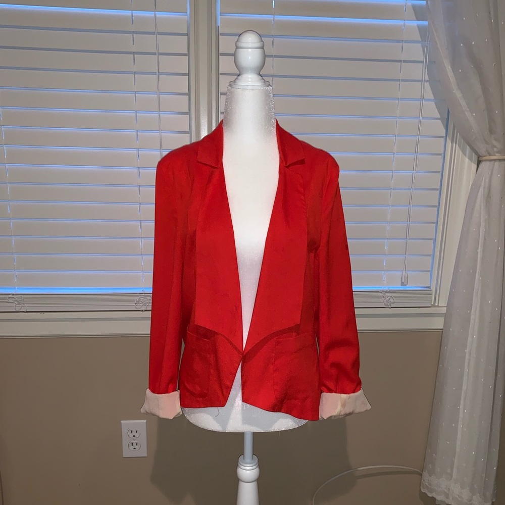 Hy & Dot Rolled Sleeve Drape Front Blazer